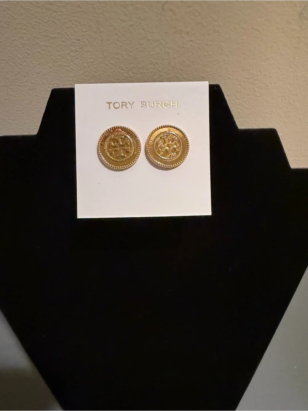 Tory Burch Polished Gold Emblem Stud Earrings